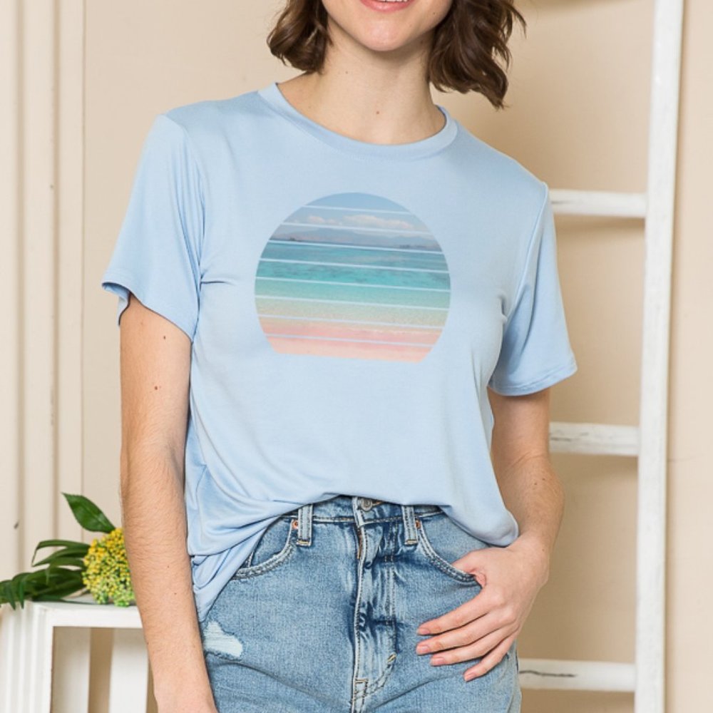 BASIC T-SHIRT WITH ROUND BEACH PRINT